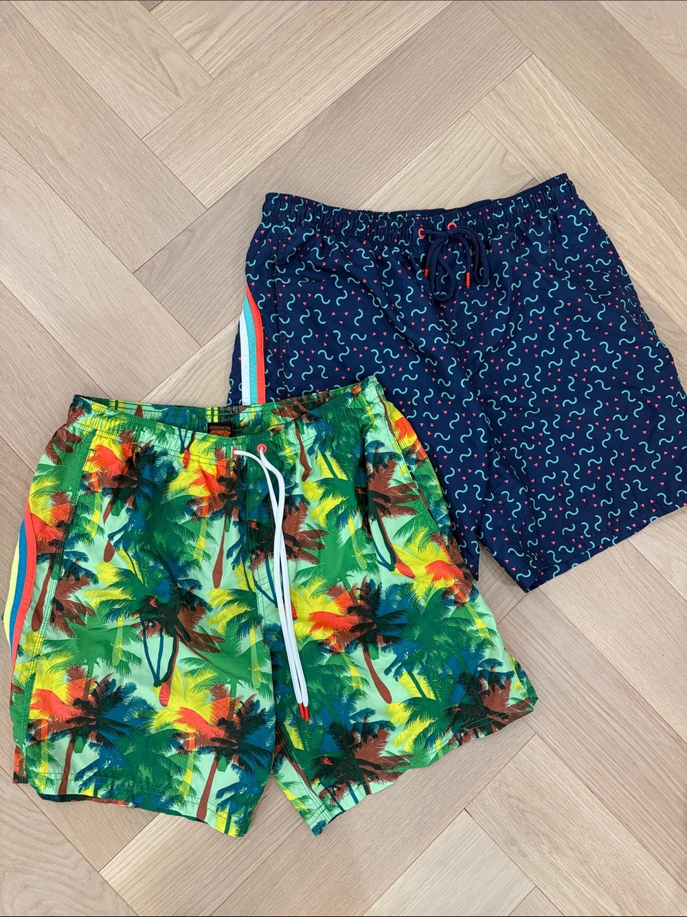 Sundek Men's Tropical Palm & Navy Pattern Swim Trunks - Green, Yellow & Navy